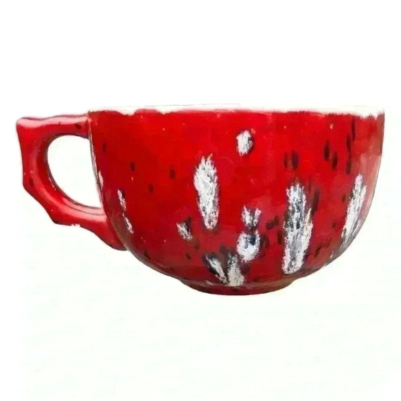 Set of 2 hand thrown latte mugs red glaze - Picture 5 of 15